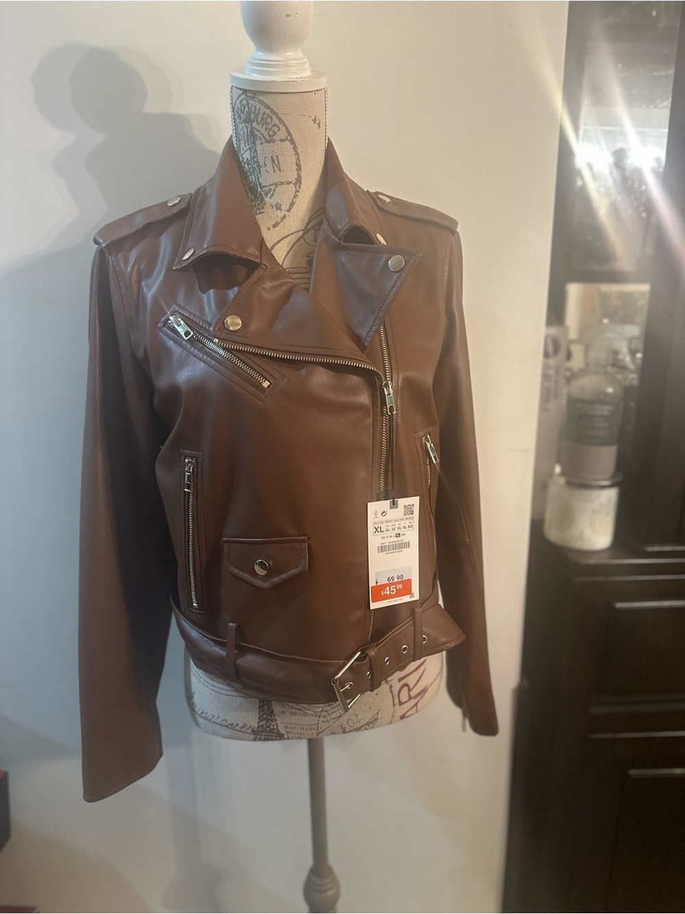 Zara Brown Faux Leather Biker Jacket